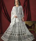 Off white colour georgette embroidered dress