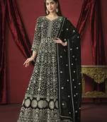 Black colour georgette embroidered dress