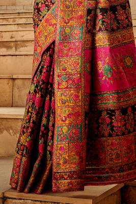 Design Black Modal Kashmiri Pashmina Silk Woven Saree With Blouse For Women 4