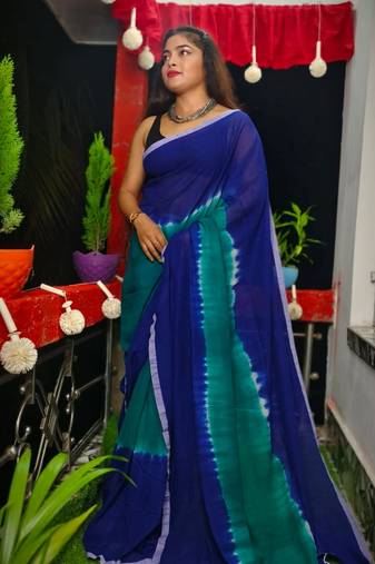 Fabulous Dark Blue- Dark Green Soft Pure Cotton Saree 
