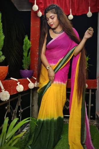 Fabulous Pink Yellow Soft Pure Cotton Saree 