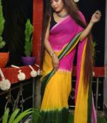 Fabulous Pink Yellow Soft Pure Cotton Saree 