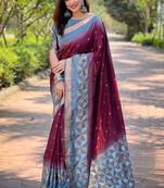 Maroon Soft Silk Contrast Gold Zari Woven Saree