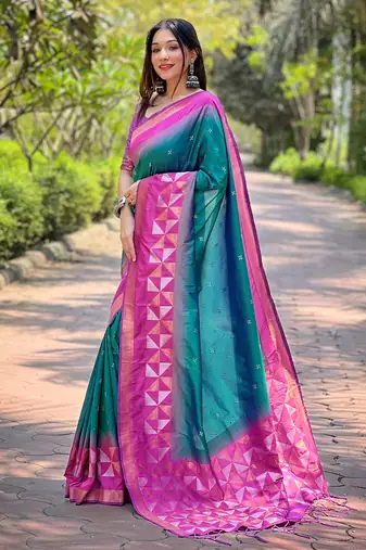 Green Soft Silk Contrast Gold Zari Woven Saree