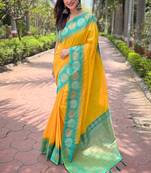 Yellow Soft Silk Contrast Gold Zari Woven Saree