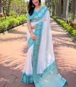 White Soft Silk Contrast Gold Zari Woven Saree