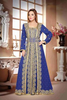 Navy-Blue color Handmade Moroccan Kaftan with hijjab 1