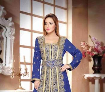 Navy-Blue color Handmade Moroccan Kaftan with hijjab 2