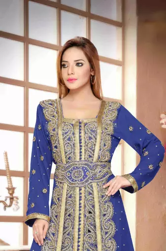 Navy-Blue color Handmade Moroccan Kaftan with hijjab