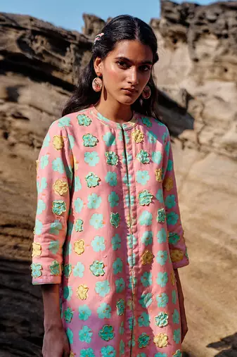 Peach cambric-combo printed jackets