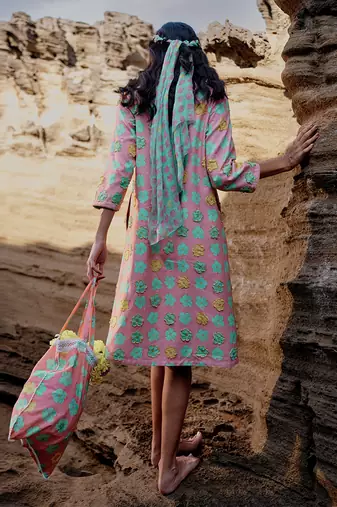 Peach cambric-combo printed jackets