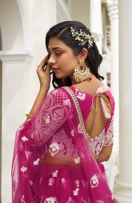DARK PINK NET FABRIC LEHENGA CHOLI WITH SEQUINS AND THREAD EMBROIDERY WORK 5