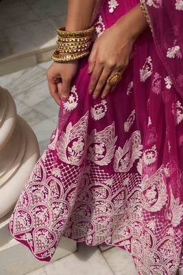 DARK PINK NET FABRIC LEHENGA CHOLI WITH SEQUINS AND THREAD EMBROIDERY WORK 6