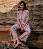 Pink muslin silk printed co-ords set