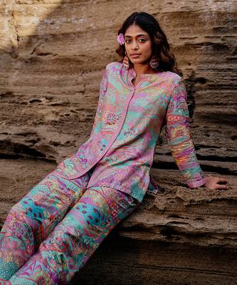 Pink muslin silk printed co-ords set 2