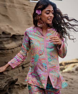 Pink muslin silk printed co-ords set 3