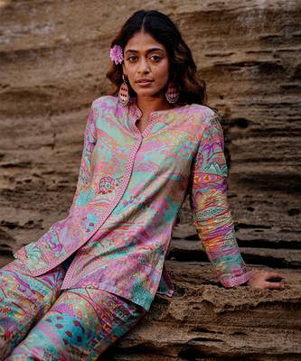 Pink muslin silk printed co-ords set 4