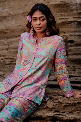 Pink muslin silk printed co-ords set