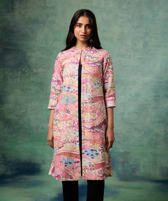 White cotton linen printed jackets 1