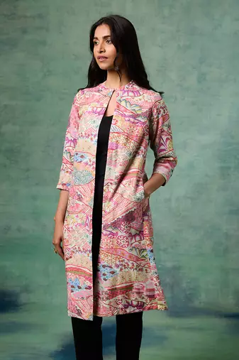White cotton linen printed jackets