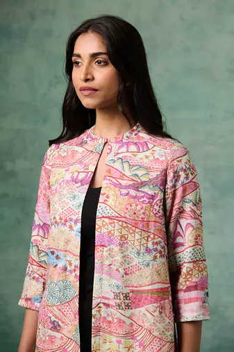 White cotton linen printed jackets