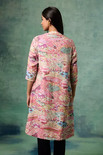 White cotton linen printed jackets