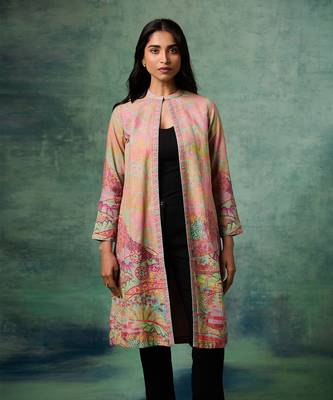 Pink cotton linen printed jackets 1