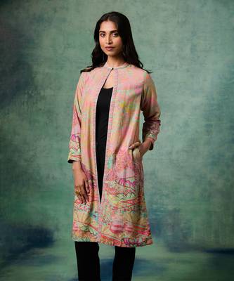 Pink cotton linen printed jackets 2