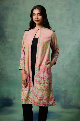 Pink cotton linen printed jackets