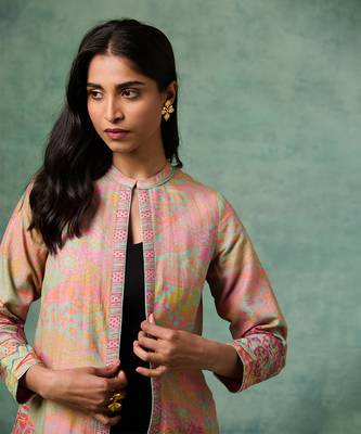 Pink cotton linen printed jackets 3