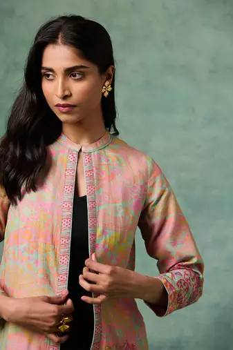 Pink cotton linen printed jackets