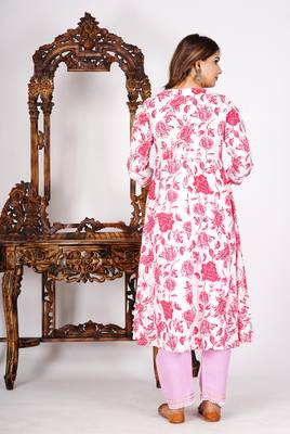 Flower printed rayon anarkali kurti with pant and dupatta 5