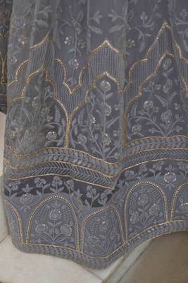 LIGHT Grey NET FABRIC LEHENGA CHOLI WITH SEQUINS AND THREAD EMBROIDERY WORK 6
