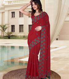  Vichitra Silk Heavy Embroidred work Saree with Unstitched Blouse Piece
