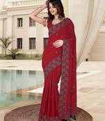  Vichitra Silk Heavy Embroidred work Saree with Unstitched Blouse Piece