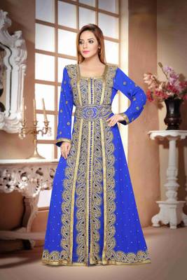 Royal-Blue color Handmade Moroccan Kaftan with hijjab 1
