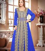 Royal-Blue color luxurious Handmade Moroccan Kaftan with hijjab