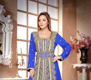 Royal-Blue color Handmade Moroccan Kaftan with hijjab 2