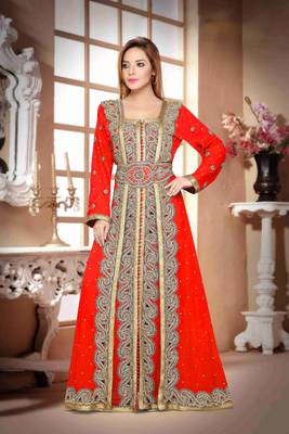 Red color Handmade Moroccan Kaftan  with hijjab 1