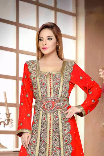 Red color Handmade Moroccan Kaftan  with hijjab