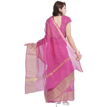 Designer Golden Zari Work Magenta Kota Doria Saree Deepawali Gift 308 3