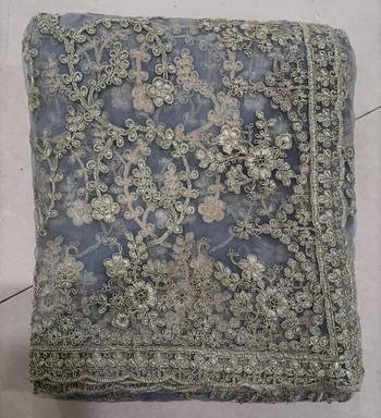 Grey Silver Net Zari Embroidery Saree for Women 6