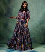 Blue Viscose Georgette Printed Light Lehenga Set