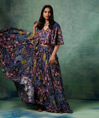 Blue Viscose Georgette Printed Light Lehenga Set 2