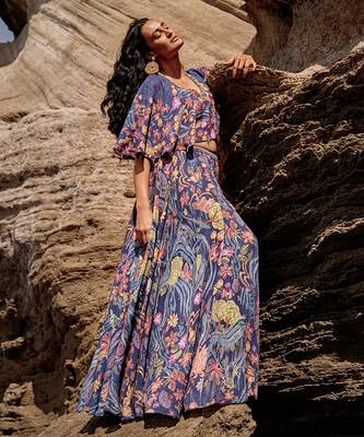 Blue Viscose Georgette Printed Light Lehenga Set 3