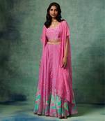 Pink Natural Crepe Printed Light Lehenga Set