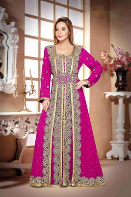 Wine color Handmade Moroccan Kaftan with hijjab 1