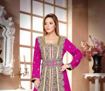 Wine color Handmade Moroccan Kaftan with hijjab 2