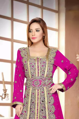 Wine color Handmade Moroccan Kaftan with hijjab