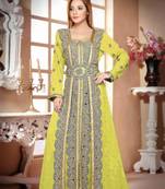 Yellow color luxurious Handmade Moroccan Kaftan with hijjab